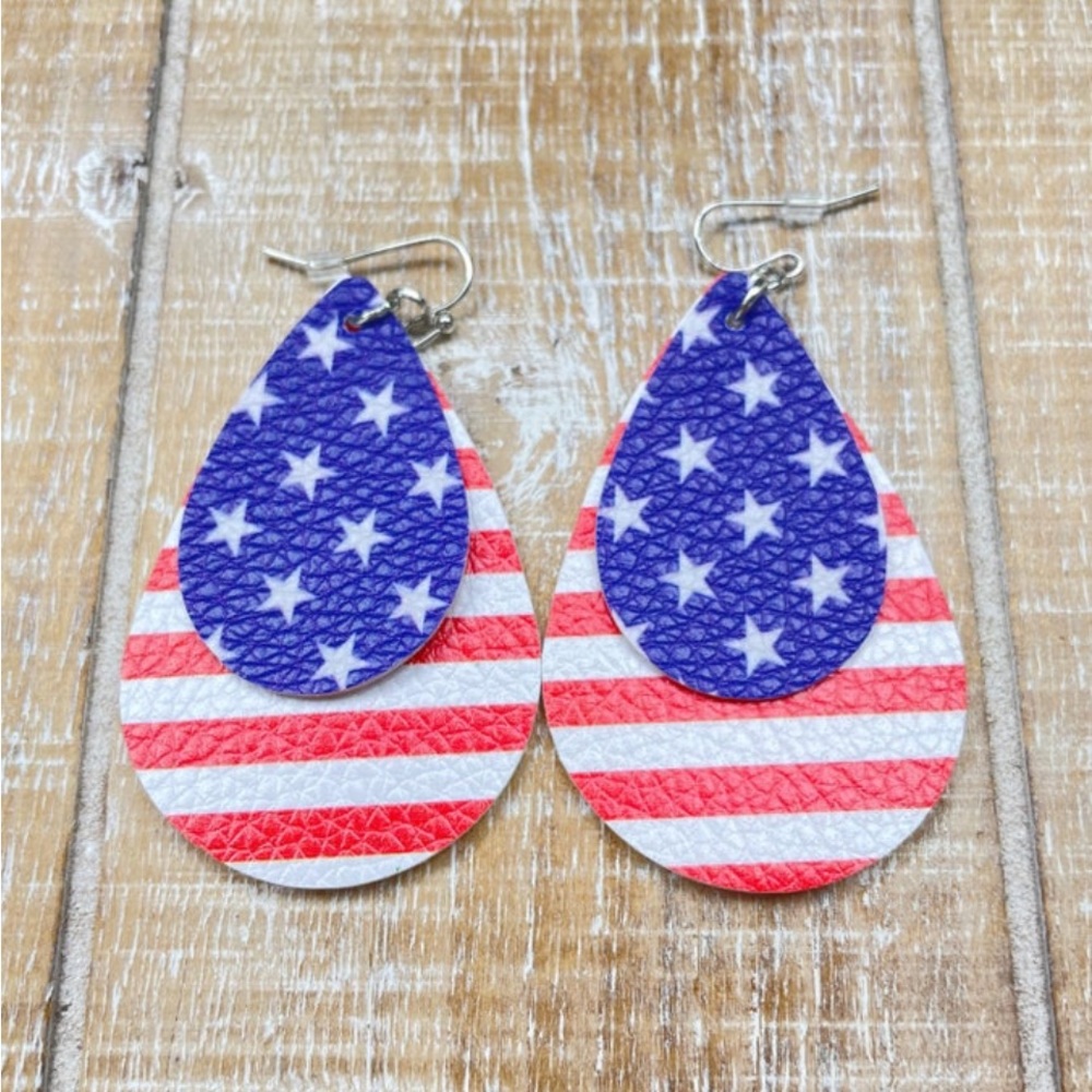 The star spangled earrings by Rue 21. Lightweight double teardrop layers.